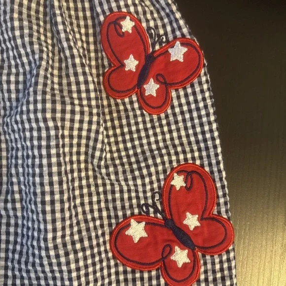 Emily Rose Girls 2T Gingham Seersucker Ruffle Summer Dress Americana Butterflies - Picture 2 of 10